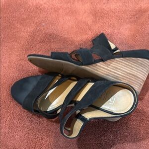 Franco Sarto Black Wedge Sandals with Ankle Strap